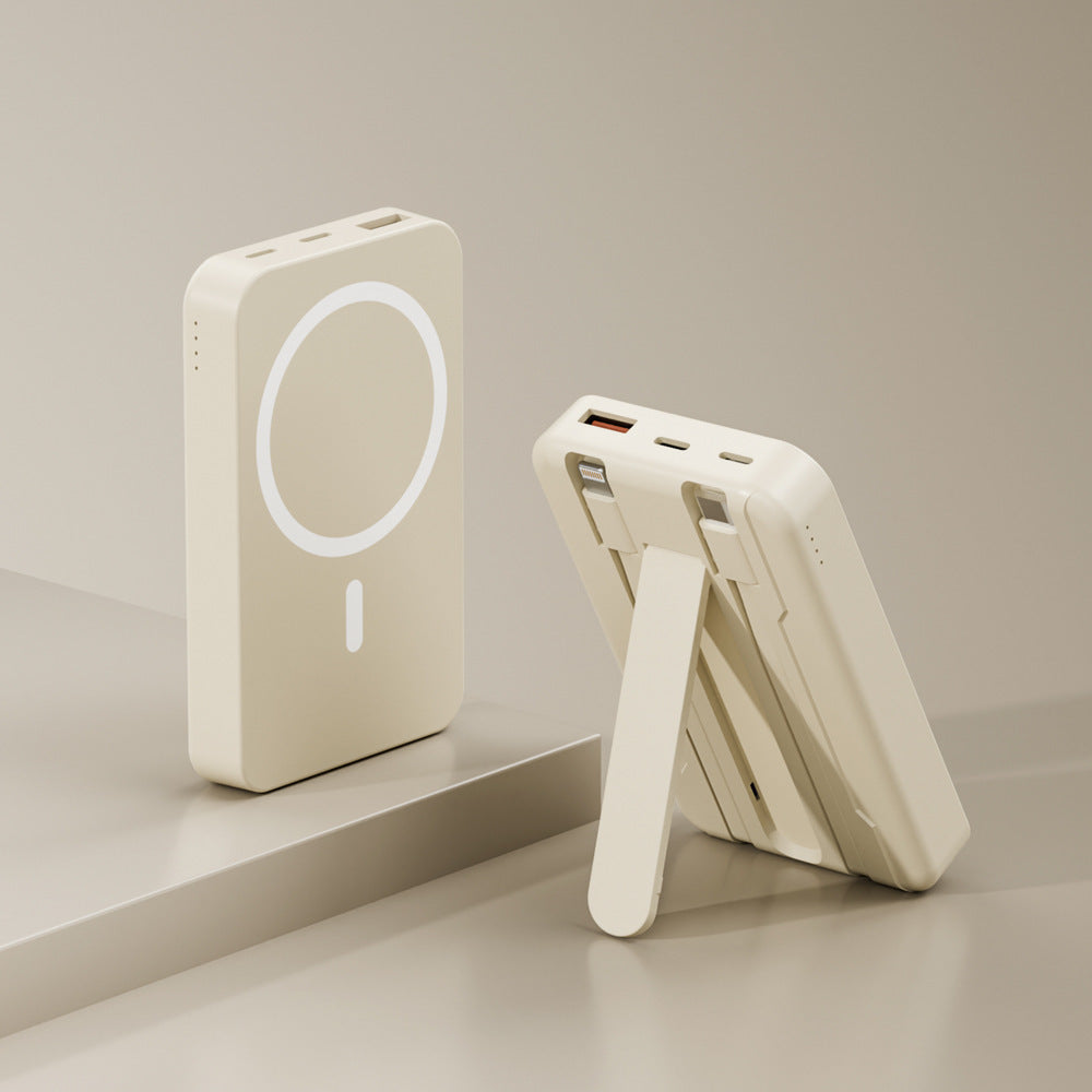 Powerbank med integrert stativfunksjon og trådløs ladealternativ Skanto