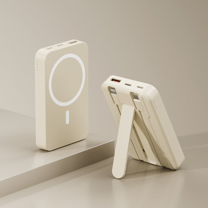 Powerbank med integrert stativfunksjon og trådløs ladealternativ Skanto