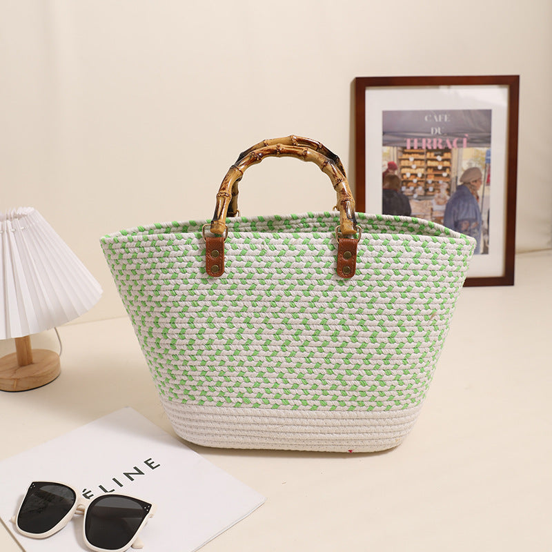 Elegant Straw Shopper with Bamboo Handles Skanto