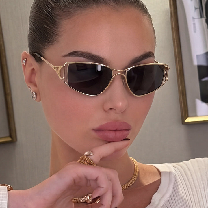 Dame eksklusive Cat-Eye solbriller med elegante dekorasjoner Skanto