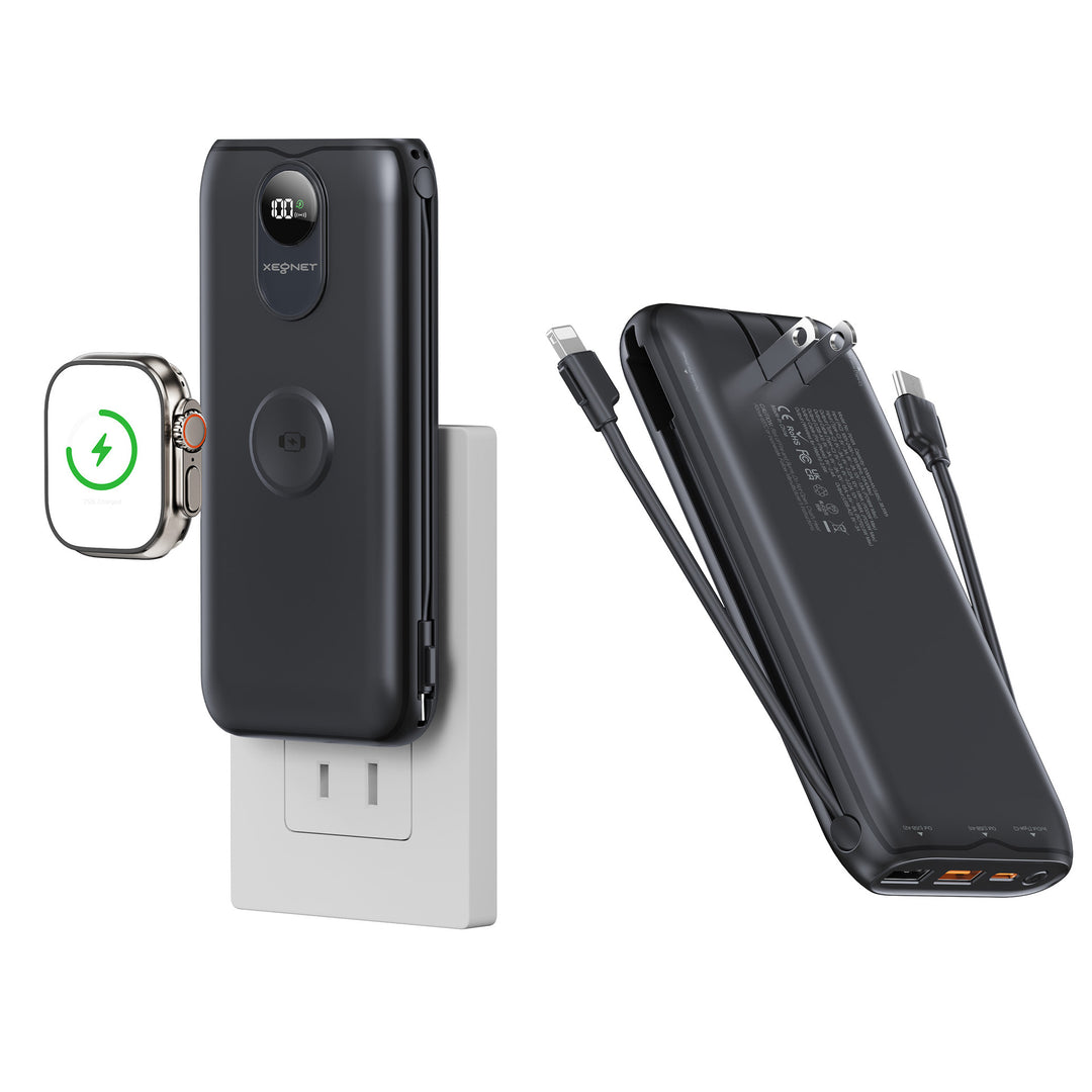 Bærbar Powerbank med Qi-ladefunksjon og kablet hurtigladesystem Skanto