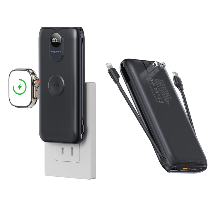 Bærbar Powerbank med Qi-ladefunksjon og kablet hurtigladesystem Skanto