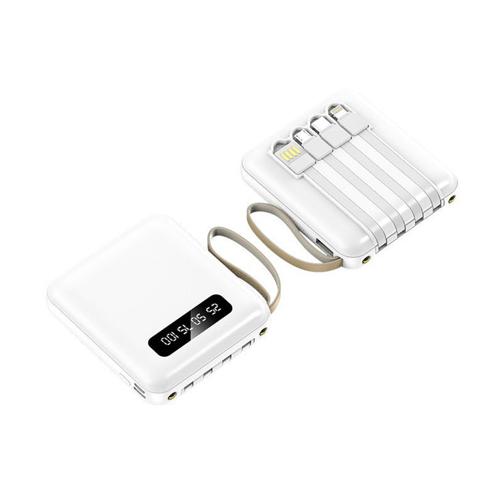 Kompakt powerbank med integrerte ladekabler Skanto