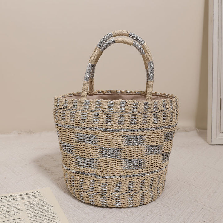 Handmade basket bag with modern geometric pattern Skanto