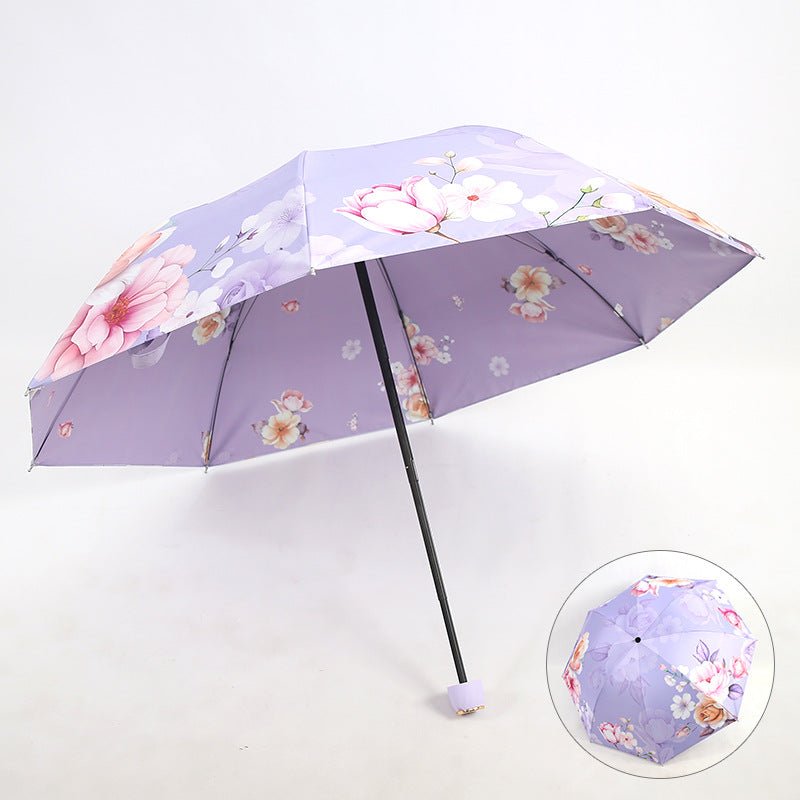 Dame Faltbar Paraply med Elegant Blomsterdesign Skanto