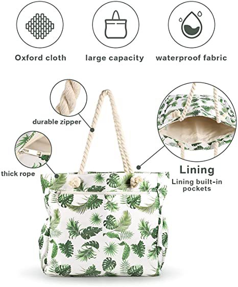 Strandveske med botanisk motiv og robuste taustropper Skanto