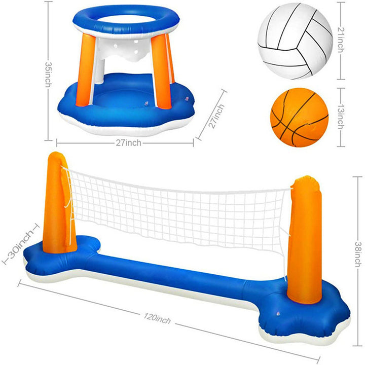 Unisex oppustbar vannlekesett med volleyball- og basketballnett Skanto