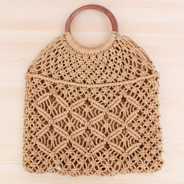 Macrame Tote Bag with Wooden Handle Skanto