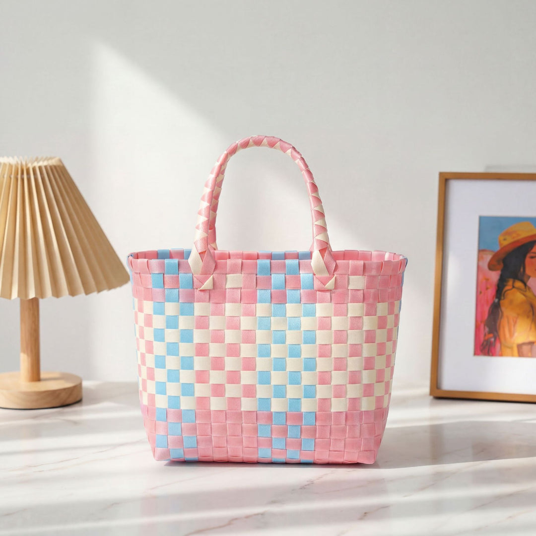 Håndvevd kurvveske med moderne strukturmønster Skanto
