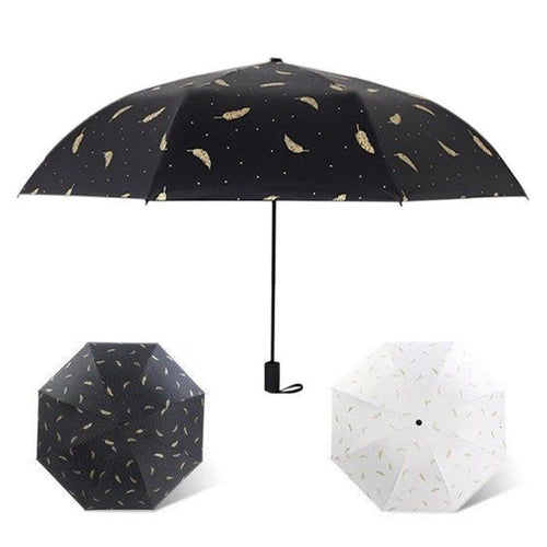 Kvinnes Sammenleggbar Elegant Paraply med Kunstnerisk Fjær Design Skanto