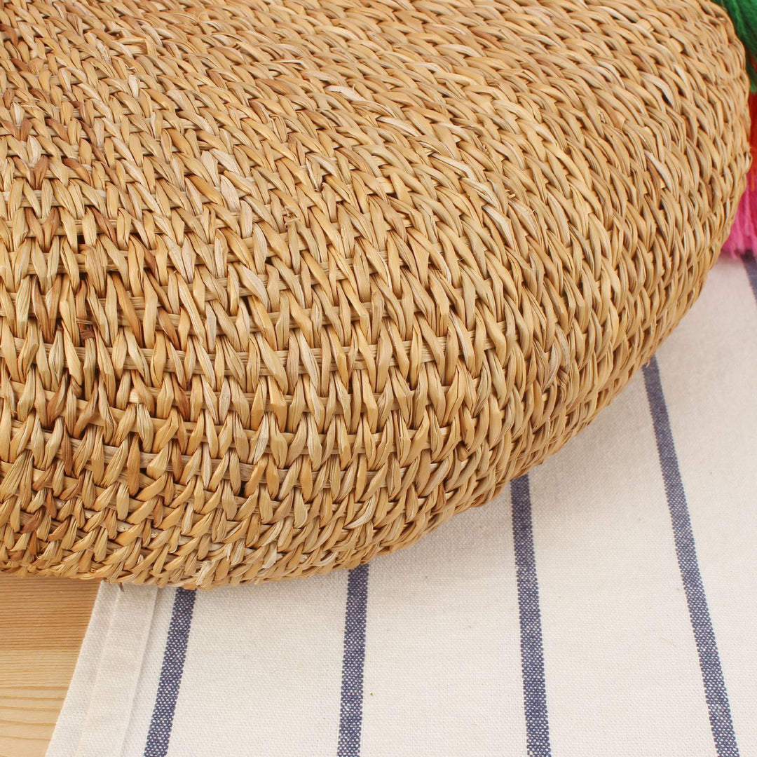 Straw handbag with colorful tassels and pom poms Skanto