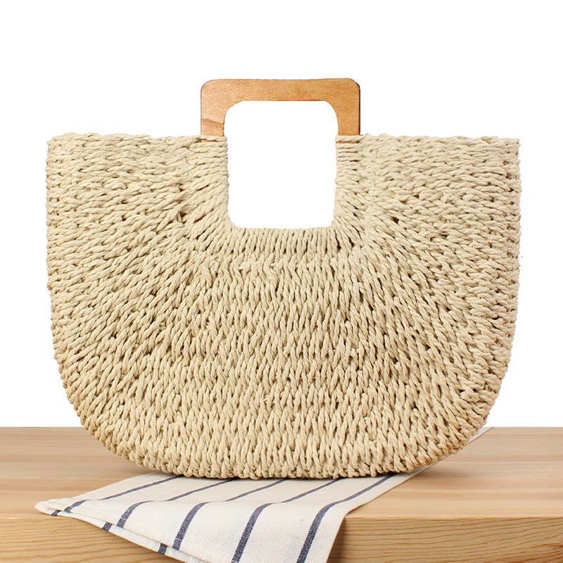 Handmade straw bag with wooden handle Skanto