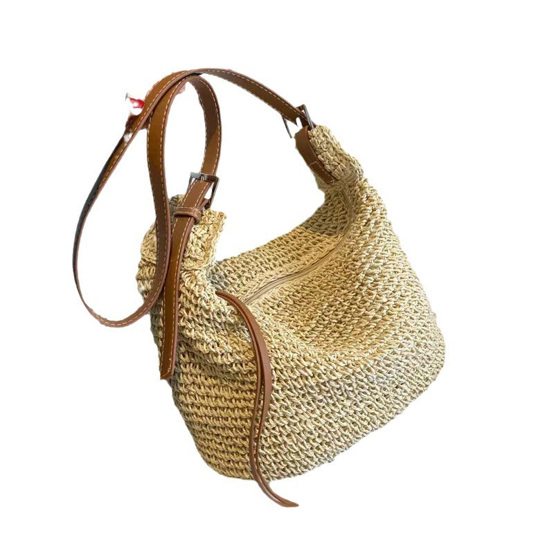 Cultured Raffia Crossover Bag with Leather Details Skanto