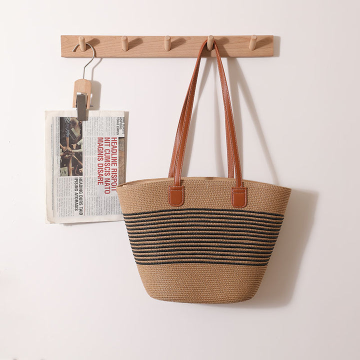 Elegant Raffia Tote Bag with Leather Handles Skanto