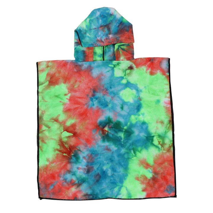 Dame Fleece-Poncho med hette og fargerikt tie-dye-design Skanto