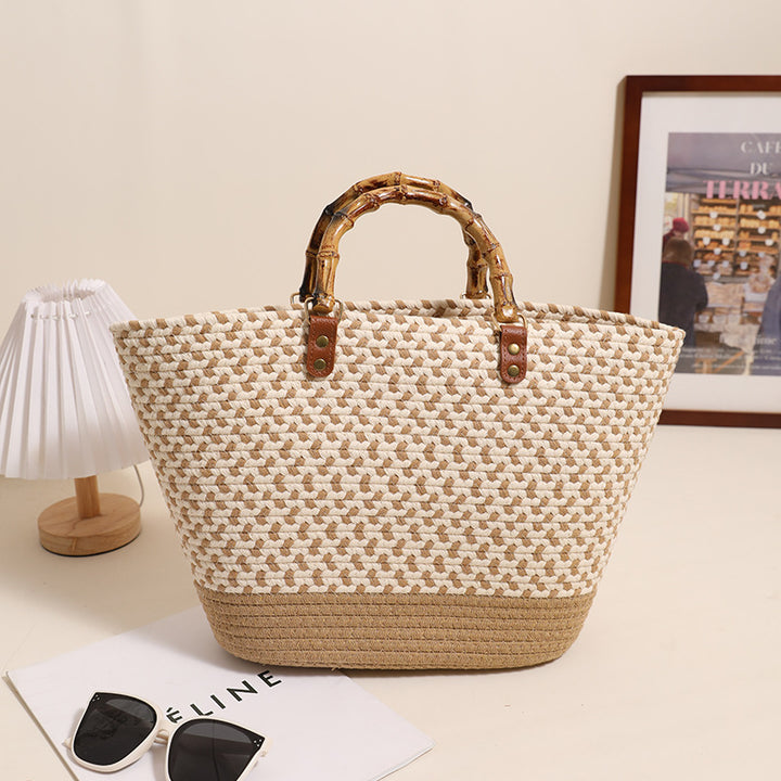 Elegant Straw Shopper with Bamboo Handles Skanto
