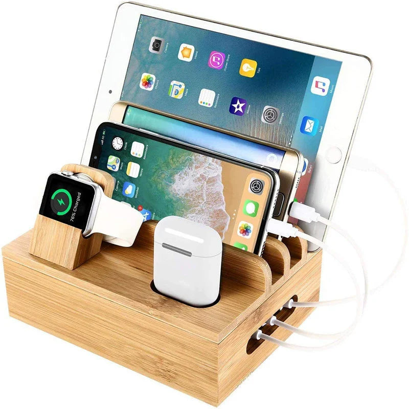Skanto | Tekavo Bamboo Laderstasjon – 5-Port USB Organisator med Kabelsett