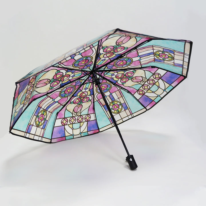 Damer Sammenleggbart paraply med kunstnerisk glassvindu-motiv Skanto