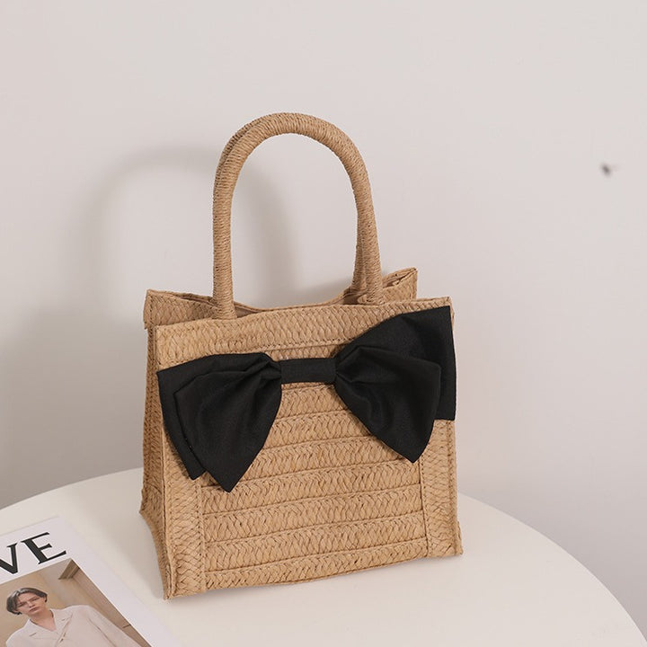 Elegant Straw Bag with Bow Detail Skanto