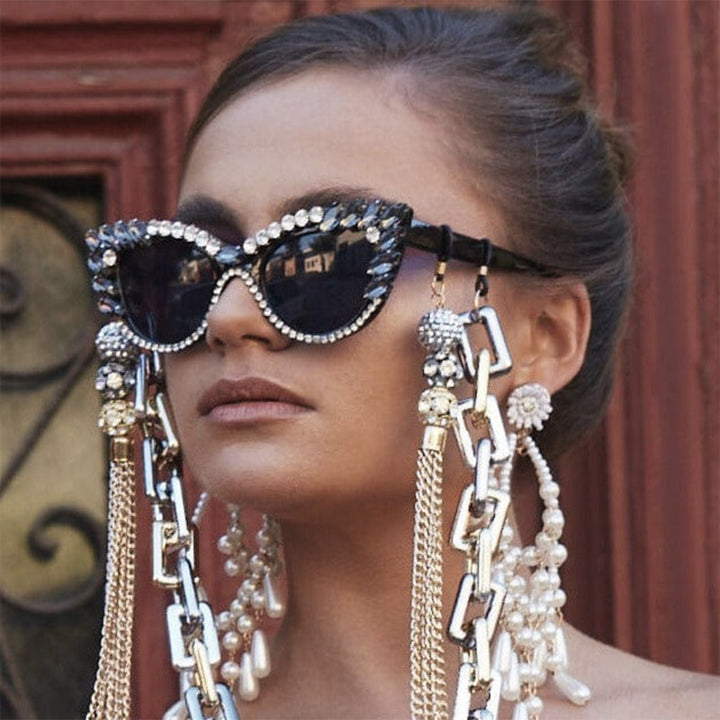 Damer ekstravagante Cat-Eye solbriller med glitrende rhinestones Skanto