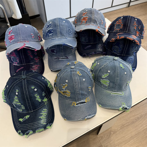 Kvinnes Slitt Denim Baseball Caps Skanto