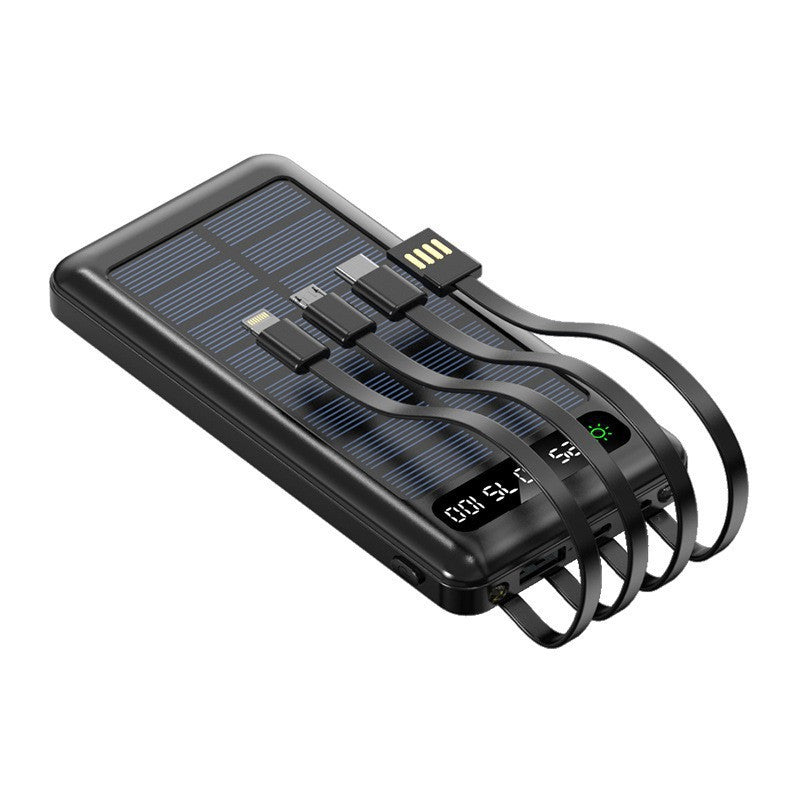 Solcelledrevet powerbank med integrerte ladekabler Skanto