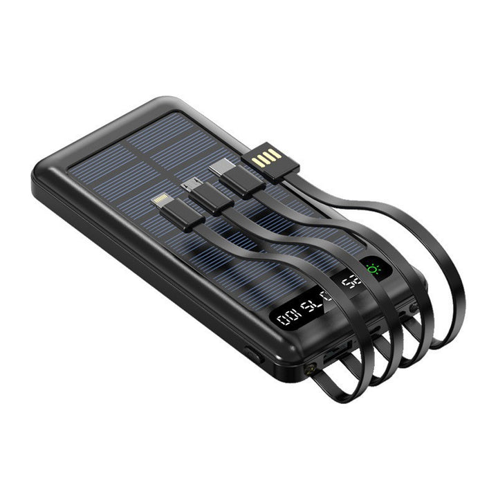 Solcelledrevet powerbank med integrerte ladekabler Skanto