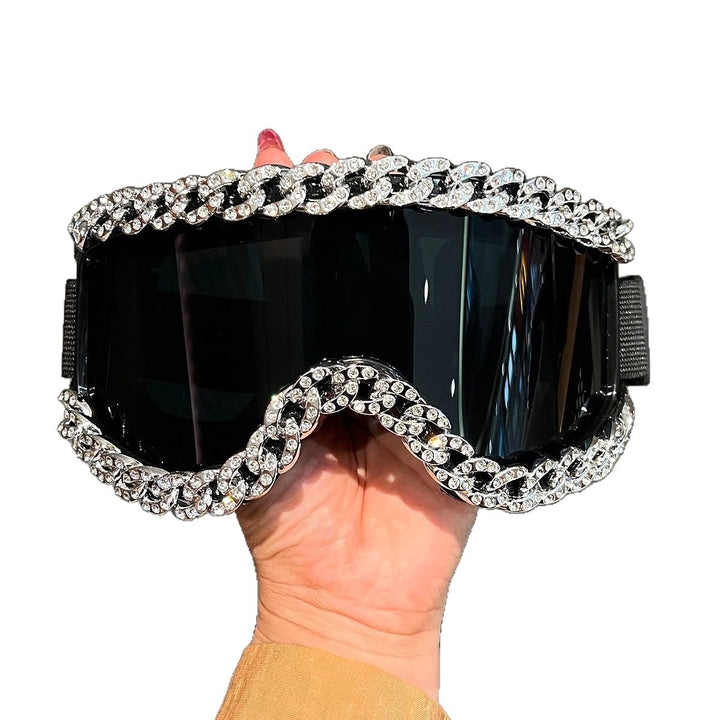Dame moteriktig skibrille med strassdekorert ramme Skanto