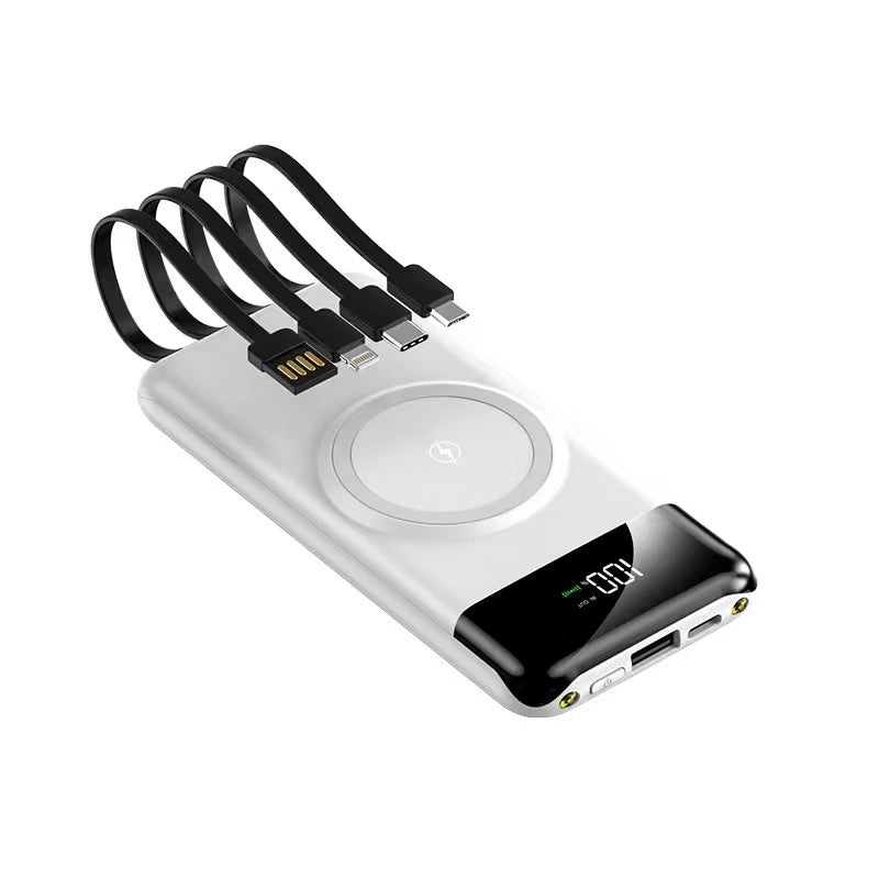 Bærbar powerbank med trådløs ladingsfunksjon og multifunksjonskabel Skanto