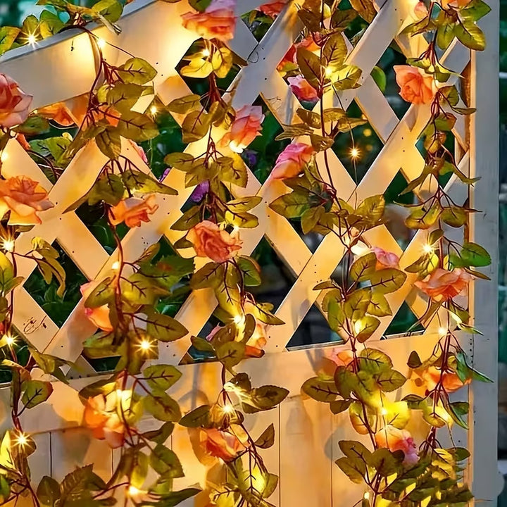 Kunstig Rose Vinstengel LED Fe String Lys Vanntett Kobbertråd Skanto