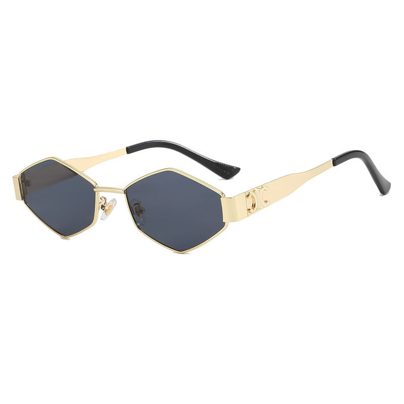 Dame hexagonal designer solbrille med innovativ metallramme Skanto