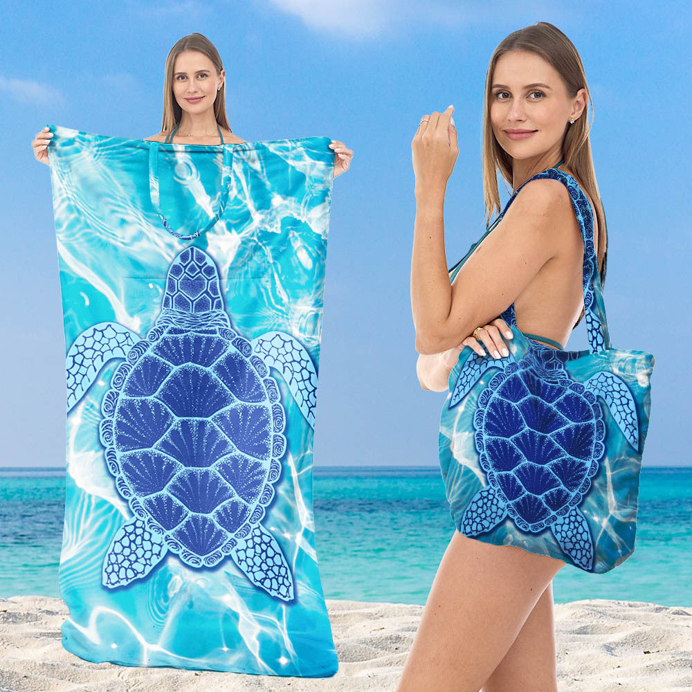 Multifunksjonelt strandhåndkle med integrert bærebag Skanto
