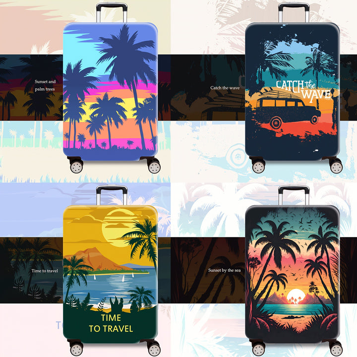Unisex nan trykket hardt skall trolley med tropisk solnedgang motiv, fire hjul, utvidbar og lett, integrert kodelås Skanto