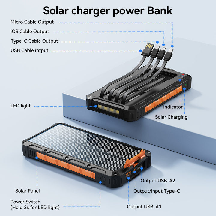Solar Powerbank med hurtigladingsfunksjon Skanto