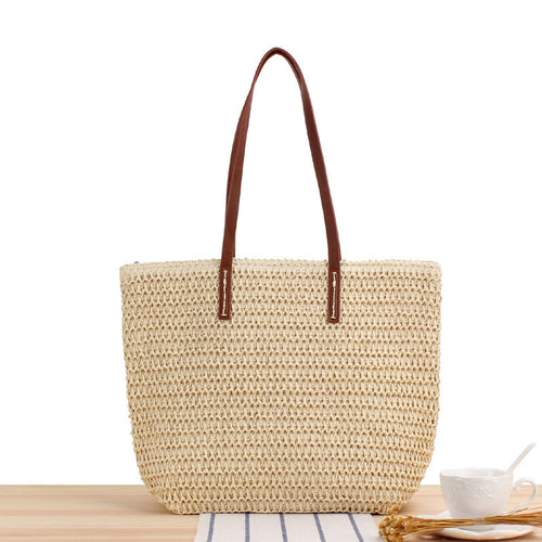Elegant Raffia Tote Bag with Leather Handles Skanto
