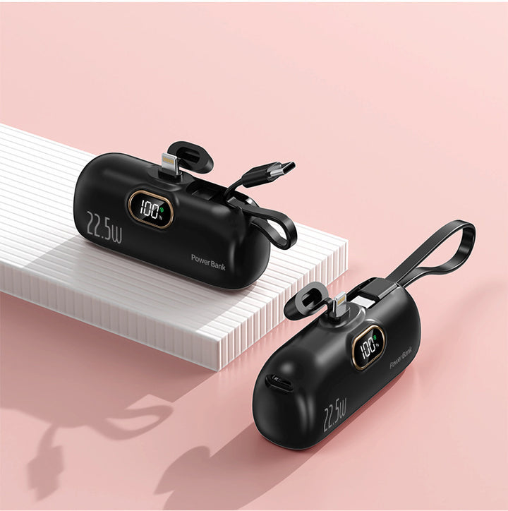 Bærbar Powerbank med innovativ 22,5W hurtigladefunksjon og integrert kabelsystem Skanto