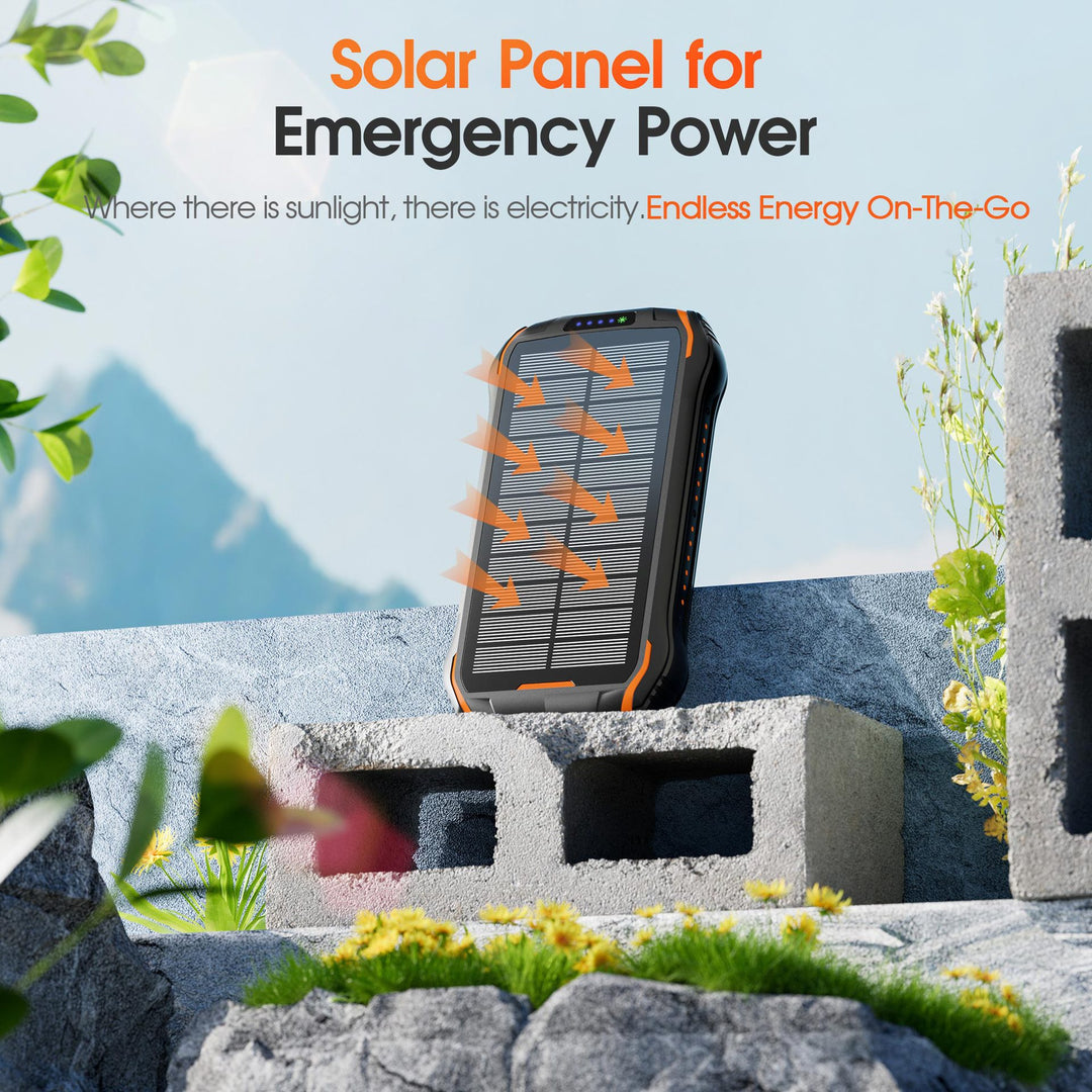 Robust solcelle-powerbank med hurtiglading og innebygd LED-lampe Skanto