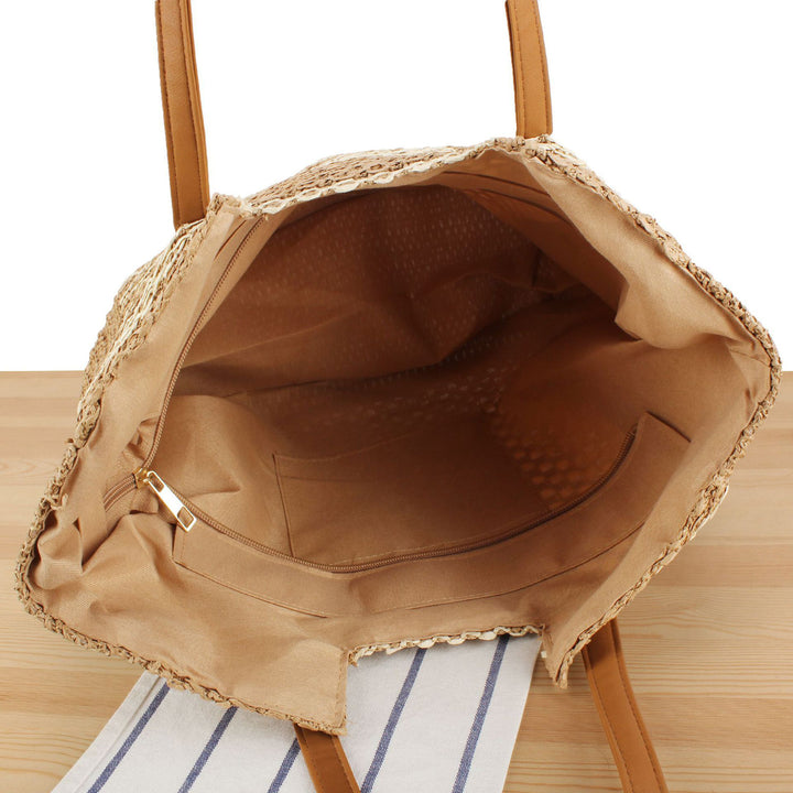 Woven strandbag med læderhåndtag Skanto