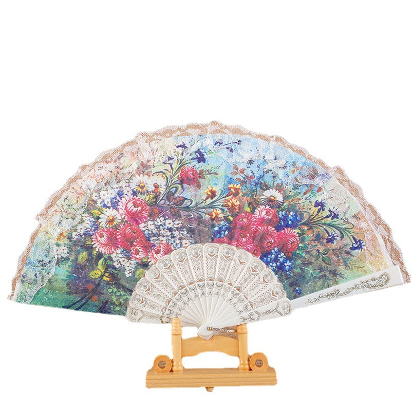 Dame Elegant Håndvifte med florale motiver Skanto
