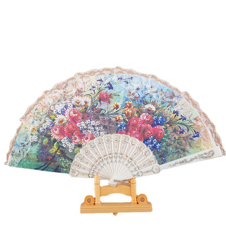 Dame Elegant Håndvifte med florale motiver Skanto
