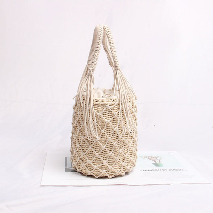 Braided macrame shoulder bag with decorative fringe Skanto