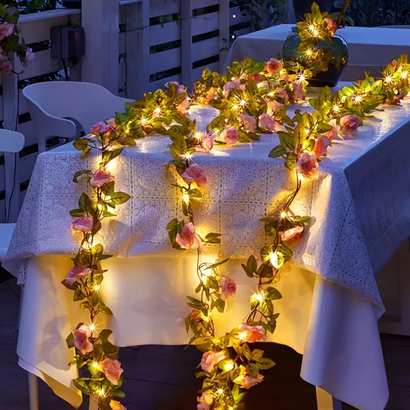 Kunstig Rose Vinstengel LED Fe String Lys Vanntett Kobbertråd Skanto
