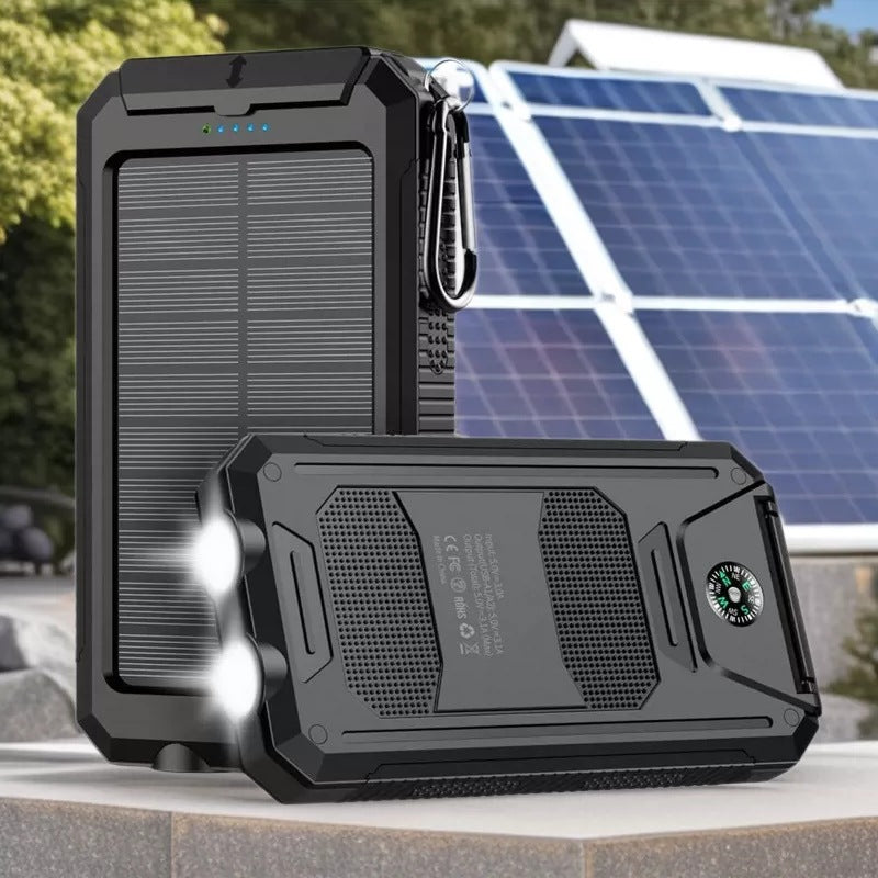 Solcelledrevet powerbank med robust hus og innebygd LED-belysning Skanto