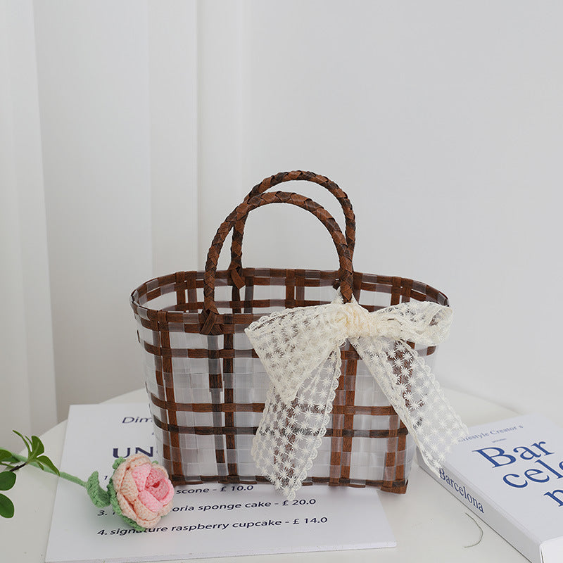 Handmade basket bag with elegant bow application Skanto
