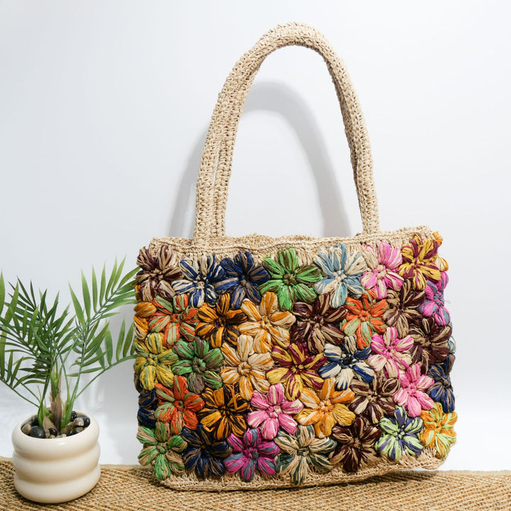 Håndveske med Fargerike Blomsterapplikasjoner Skanto