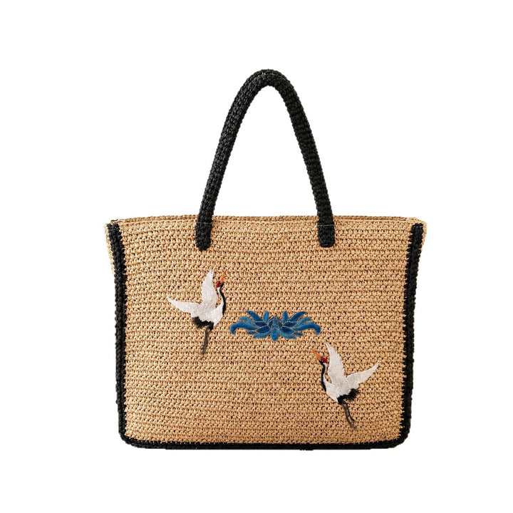 Elegant Bast-Totepose med Kunstnerisk Broderidesign Skanto