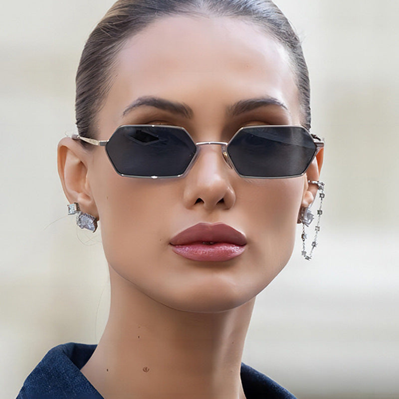 Women's hexagonal sunglasses with elegant metal frame and UV protection Skanto