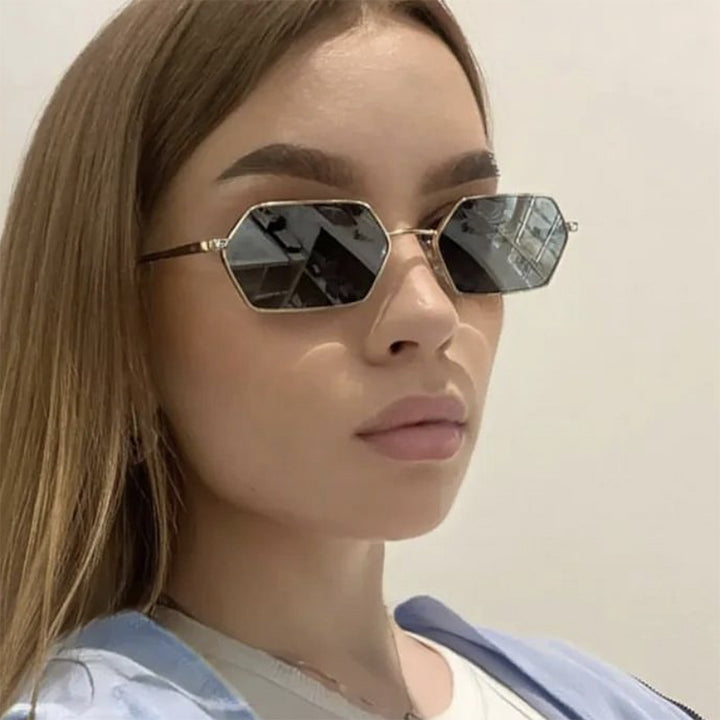 Women's hexagonal sunglasses with elegant metal frame and UV protection Skanto