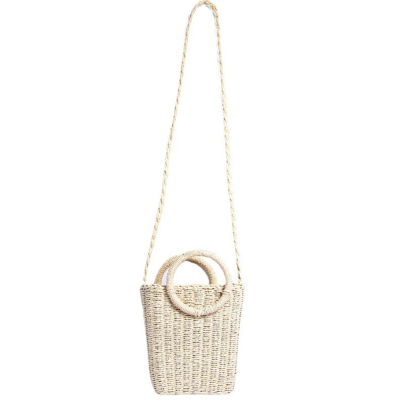 Handmade straw basket with round handles Skanto
