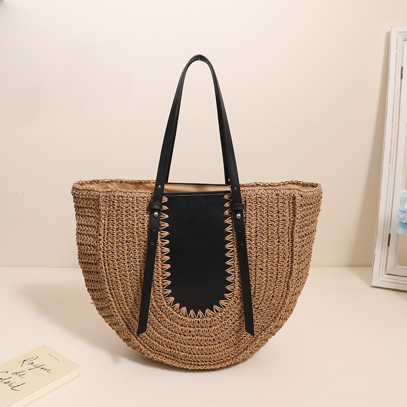 Elegant Handmade Straw Bag with Leather Details Skanto